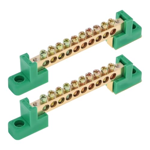 アース端子台 銅バー ターミナル端子台 アースターミナル 2本入り ターミナルブロック 単列 接地ストリップ グリーン 配電用 電気設備 プロ (10ポジション)